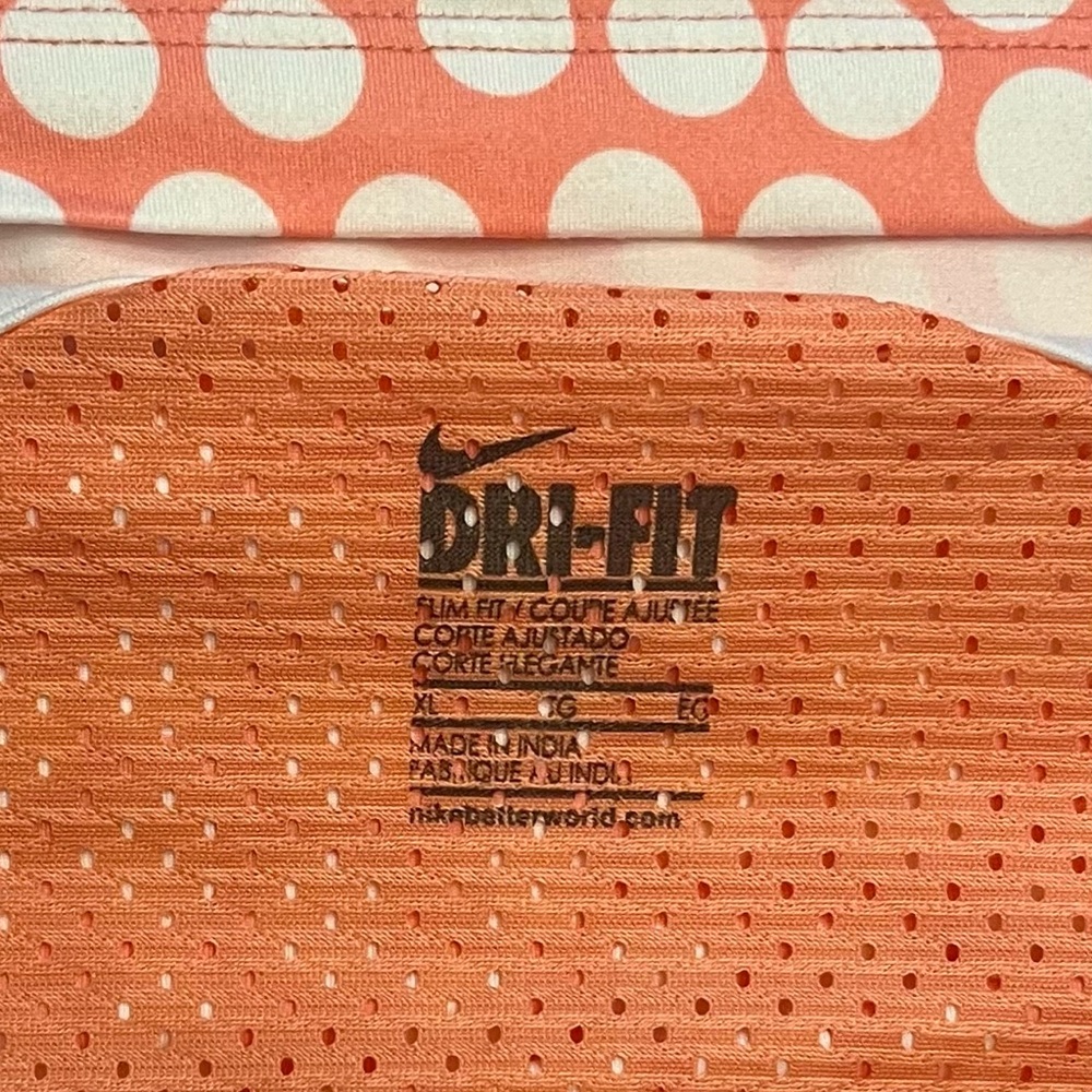 Nike Dri-Fit Racerback Tank Top-Size XL Slim Fit Orange and White Polka Dots - Picture 5 of 8